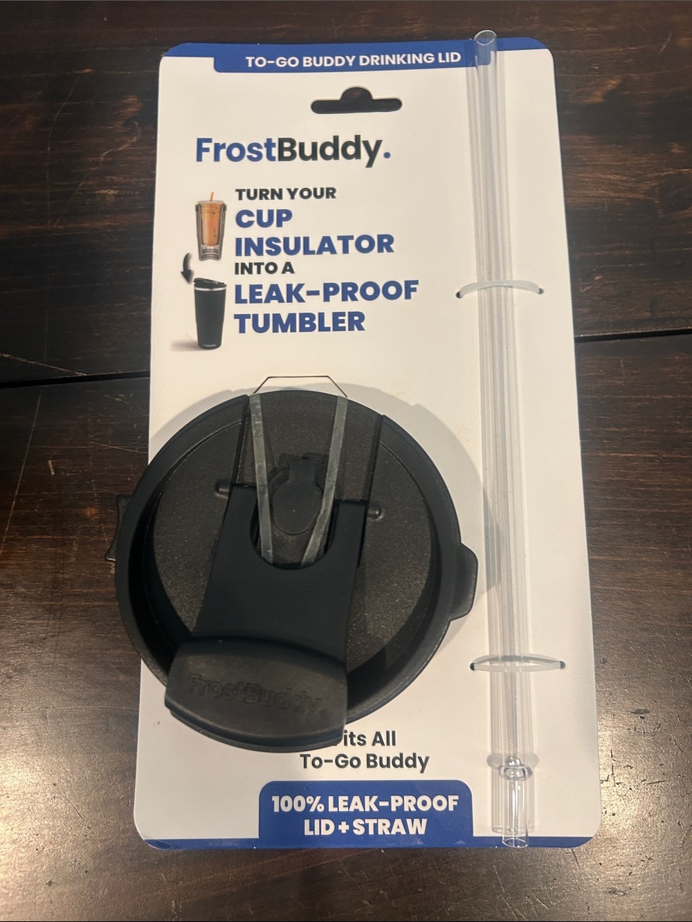 FrostBuddy Black Leak-Proof To-Go Drinking Lid with Straw